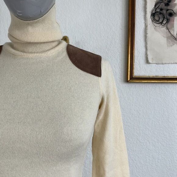 Ralph Lauren Cashmere Suede Shoulder Turtleneck Sweater - Picture 2 of 8